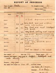 Sheila and Susheela Matthen's Progress card